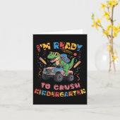 幼稚園モンスタートラック少年T-Rをつぶす準備ができて カード (黄色い花)