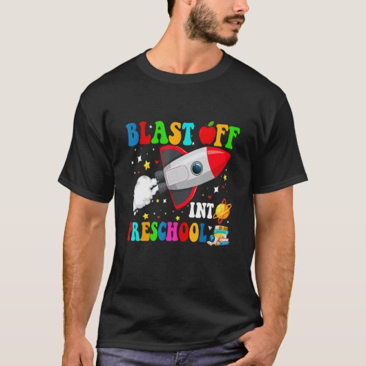幼稚園ロケットの宇宙空間に爆破T Tシャツ (正面)