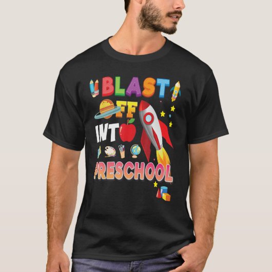 幼稚園ロケット新学期の子供に爆発する Tシャツ (正面)