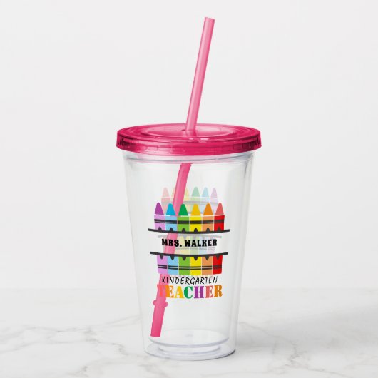 幼稚園先生カラフルクレヨンパーソナライズされたズ アクリルタンブラー (裏面)