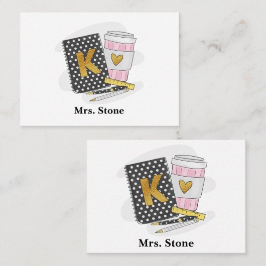 幼稚園先生ブラック名門私立校風のノートブックコーヒー ノートカード (正面/裏面)