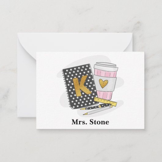 幼稚園先生ブラック名門私立校風のノートブックコーヒー ノートカード (裏面)