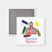 幼稚園先生マグネット – 校舎&クレヨン マグネット (正面/裏面)