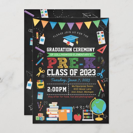 幼稚園前卒園式のチャックボード 招待状 (正面/裏面)
