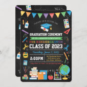 幼稚園卒園前の黒板式 招待状 (正面/裏面)