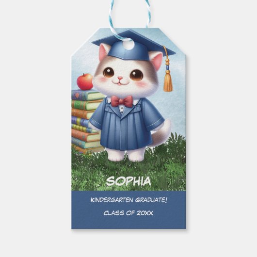 幼稚園卒園女猫おめでとう ギフトタグ (正面)