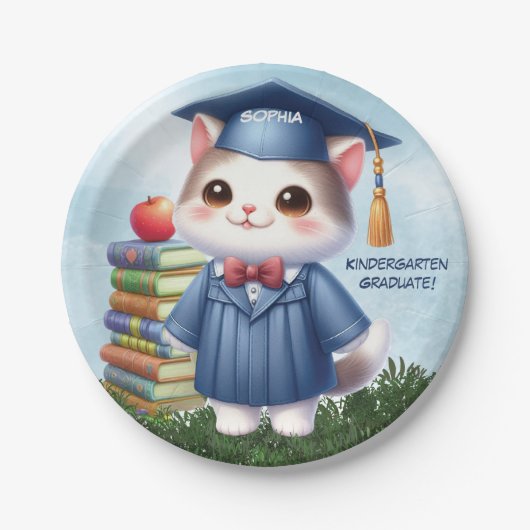 幼稚園卒園女猫おめでとう ペーパープレート (正面)