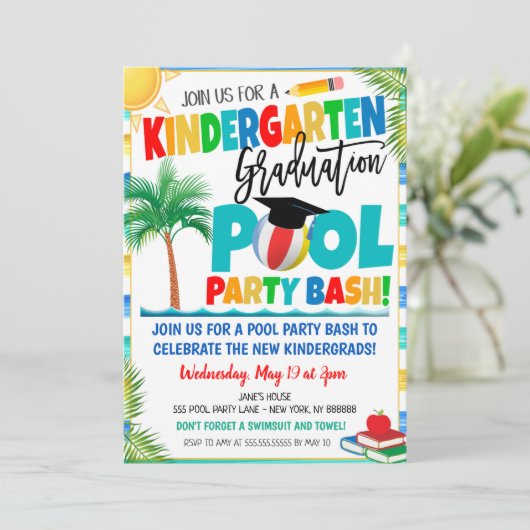 幼稚園卒業プールパーティの招待状 招待状 (スタンド正面)
