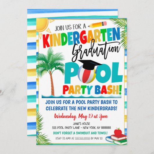 幼稚園卒業プールパーティの招待状 招待状 (正面/裏面)
