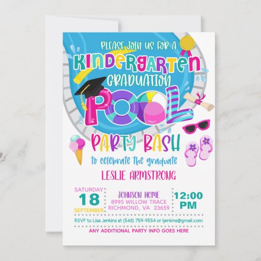 幼稚園卒業プールパーティー- Girl W 招待状 (正面)