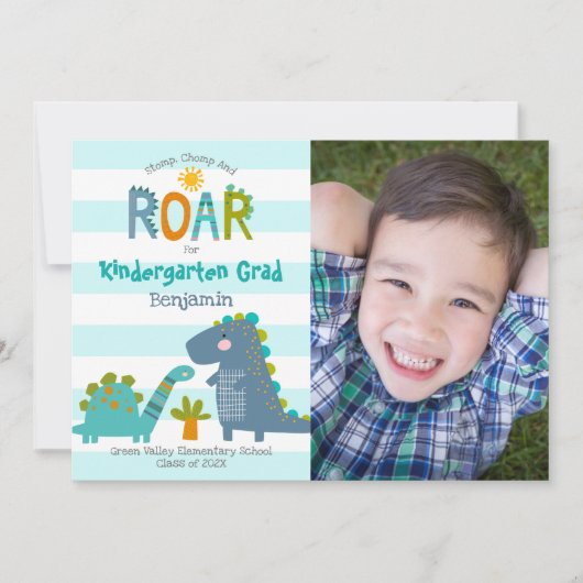 幼稚園卒業写真恐竜の少年かわいい 招待状 (正面)