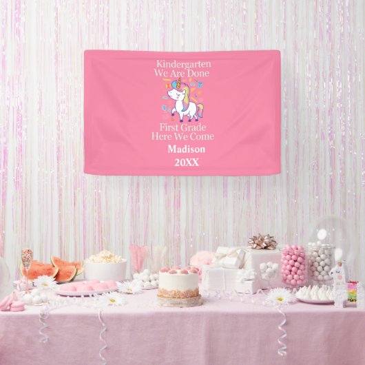 幼稚園卒業式ピンクのユニコーン女子パーティー 横断幕 (パーティー)