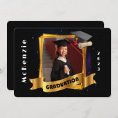 幼稚園卒業金ゴールド枠の追加フォト 招待状 (正面/裏面)