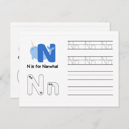 幼稚園向け手書きフラッシュカード | N,O | ポストカード (正面/裏面)