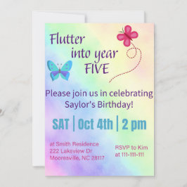 幼稚園年中さんの誕生日招待状に蝶のデザインがぴったり! お子様の名前、年齢、日付、パーティーの詳細を 招待状