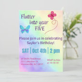 幼稚園年中さんの誕生日招待状に蝶のデザインがぴったり！ 招待状 (スタンド正面)