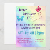 幼稚園年中さんの誕生日招待状に蝶のデザインがぴったり！ 招待状 (正面/裏面)