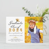 幼稚園黒金ゴールド台本写真卒業 案内状 (スタンド正面)