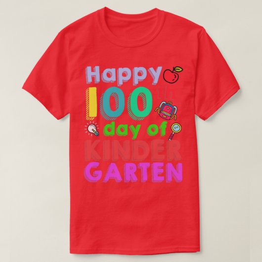 幼稚園100日目ハッピーハッピーハッピーハッピーニ100日 Tシャツ (デザイン正面)