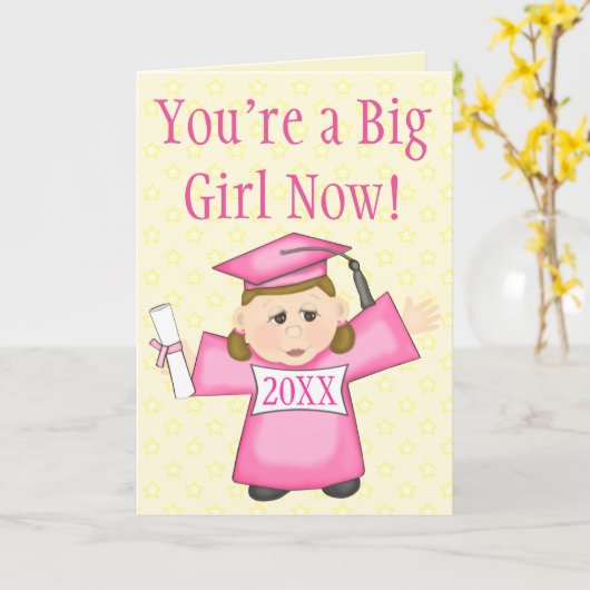 幼稚園/幼稚園の女の子の卒業カード カード (黄色い花)