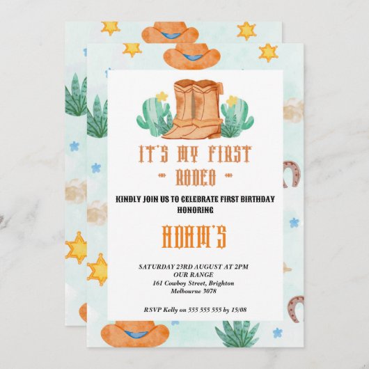 幼稚園 私の初めてのロデオカウボーイ 招待状 (正面/裏面)