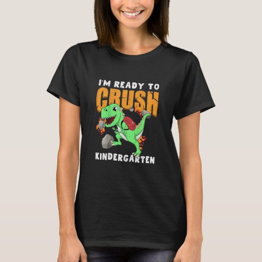 幼稚園Dinoを潰す準備ができている子供たち Tシャツ (正面)