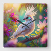 幼若鳥冠赤面羽ハトファンタジー鳥 スクエア壁時計 (正面)