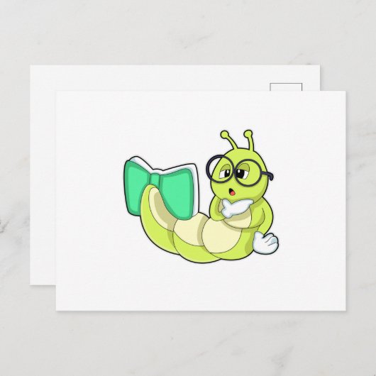 幼虫と本 ポストカード (正面/裏面)