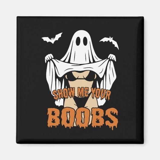 幽霊おばけレトロハロウィンお胸見せて マグネット (正面)
