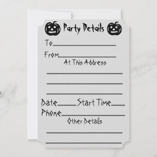 幽霊おもしろいがブーブブラックハローウィンパーティを叫ぶ 招待状 (裏面)
