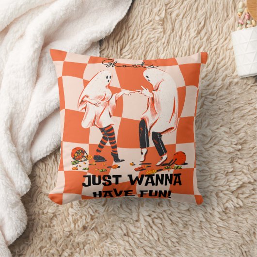 幽霊おもしろいはおもしろいハロウィンオレンジを食べたい クッション (ブランケット)