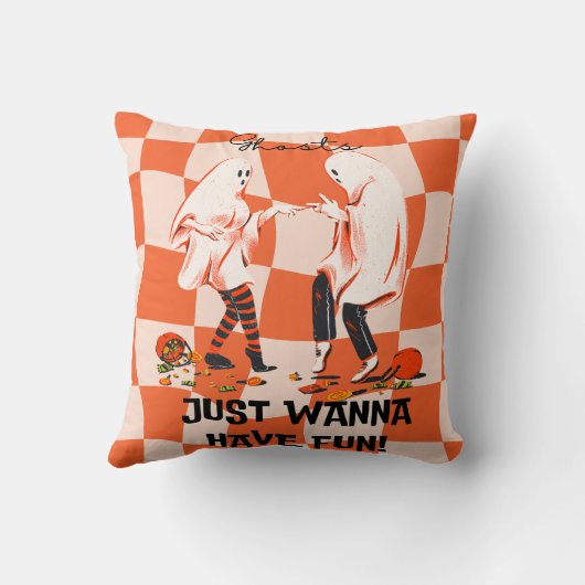 幽霊おもしろいはおもしろいハロウィンオレンジを食べたい クッション (裏面)