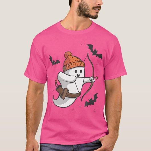 幽霊おもしろいアーチェリー不気味ハロウィンアーチャーボウフウ Tシャツ (正面)