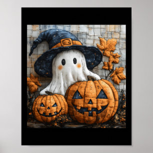 幽霊おもしろいカボチャかわいいハロウィンパッチワークアート1 ポスター