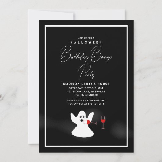 幽霊おもしろいハロウィンブーズバースデーパーティー 招待状 (正面)
