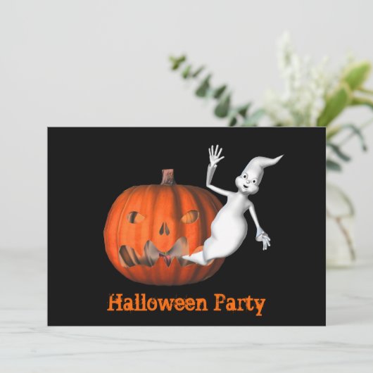 幽霊おもしろいハロウィーンのカボチャのちょうちんハロウィーン招待状 招待状 (スタンド正面)