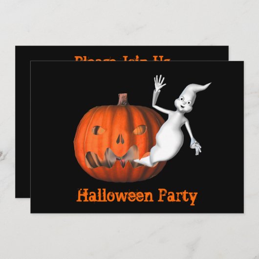 幽霊おもしろいハロウィーンのカボチャのちょうちんハロウィーン招待状 招待状 (正面/裏面)