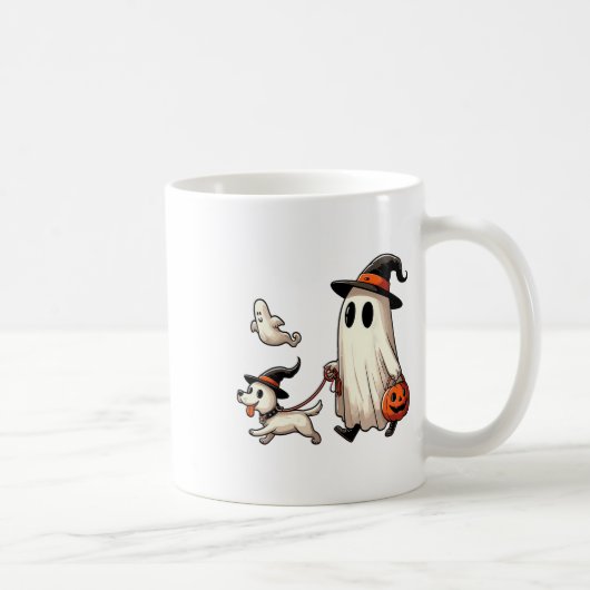 幽霊おもしろい歩くドッグ不気味シーズンハロウィーンCo コーヒーマグカップ (右)