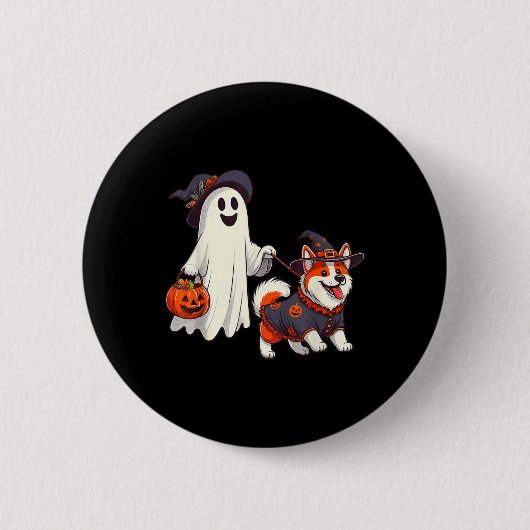 幽霊おもしろい歩くドッグ幽霊ドッグハロウィーンナイト 缶バッジ (正面)