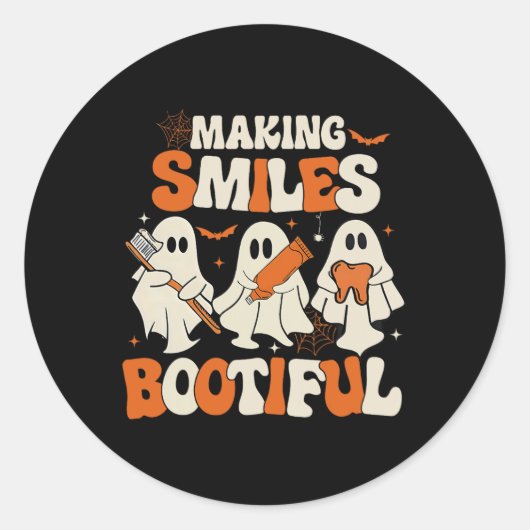 幽霊おもしろい歯科医ハロウィン製造スマイルBootif ラウンドシール (正面)