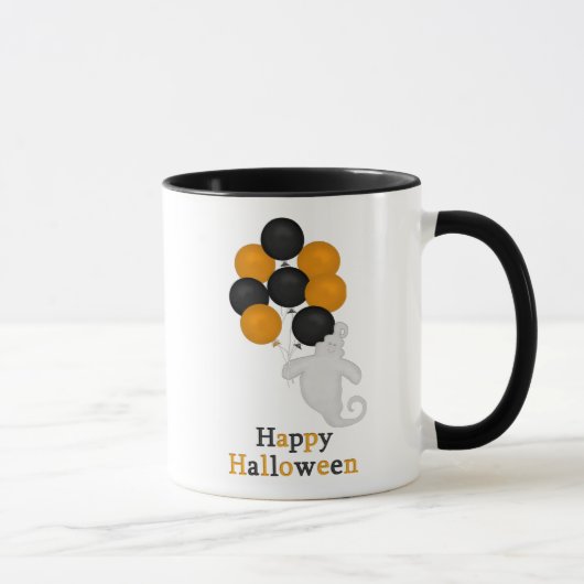 幽霊および気球のハッピーハローウィンのマグ マグカップ (右)