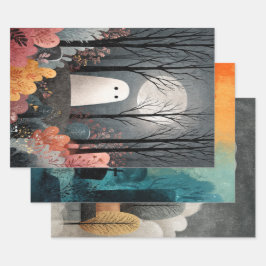 幽霊お洒落イラストレーションキュイ不気味ハロウィーン ラッピングペーパーシート