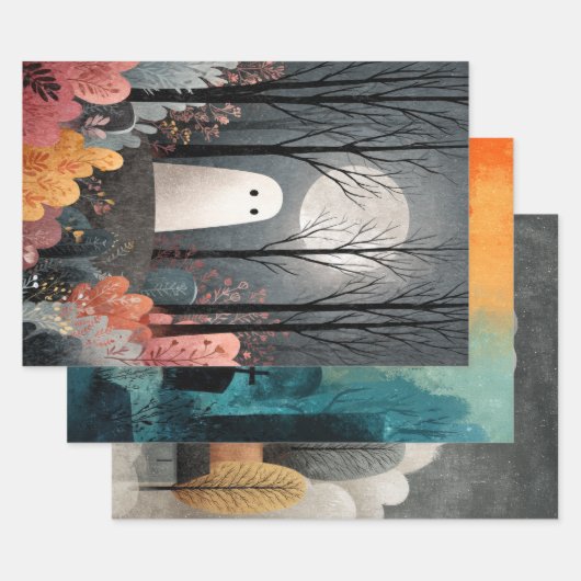 幽霊お洒落イラストレーションキュイ不気味ハロウィーン ラッピングペーパーシート (セット)