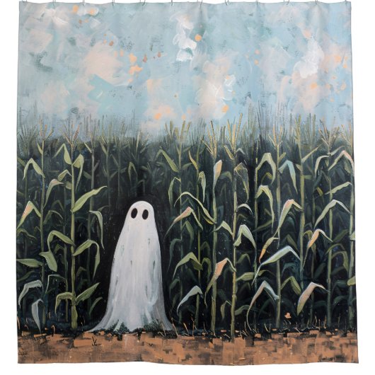 幽霊お洒落コーンフィールド油彩画 シャワーカーテン (正面)