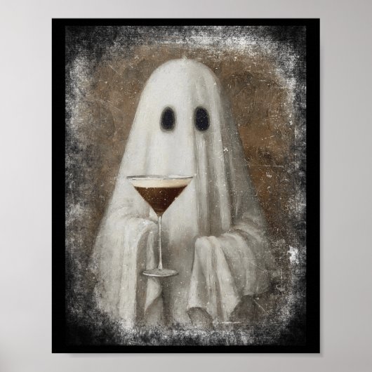 幽霊がエスプレッソマティーニを飲むハロウィーンのホラーA ポスター (正面)