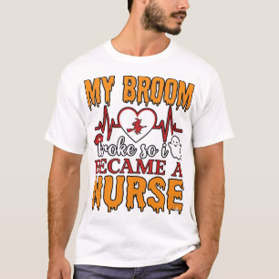 幽霊が怖すぎて箒が壊れた ハロウィン ナース Tシャツ