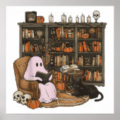 幽霊が本を読むネコ好きのハロウィン ポスター (正面)