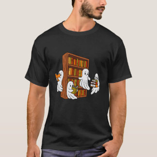 幽霊が本を読むホラーなハロウィン本棚 Tシャツ