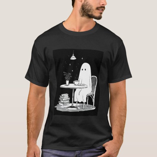 幽霊が紅茶を飲んで本を読む Tシャツ (正面)