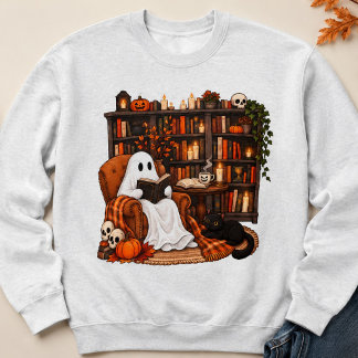 幽霊が読書するハロウィンの図書館司書先生へのギフト スウェットシャツ